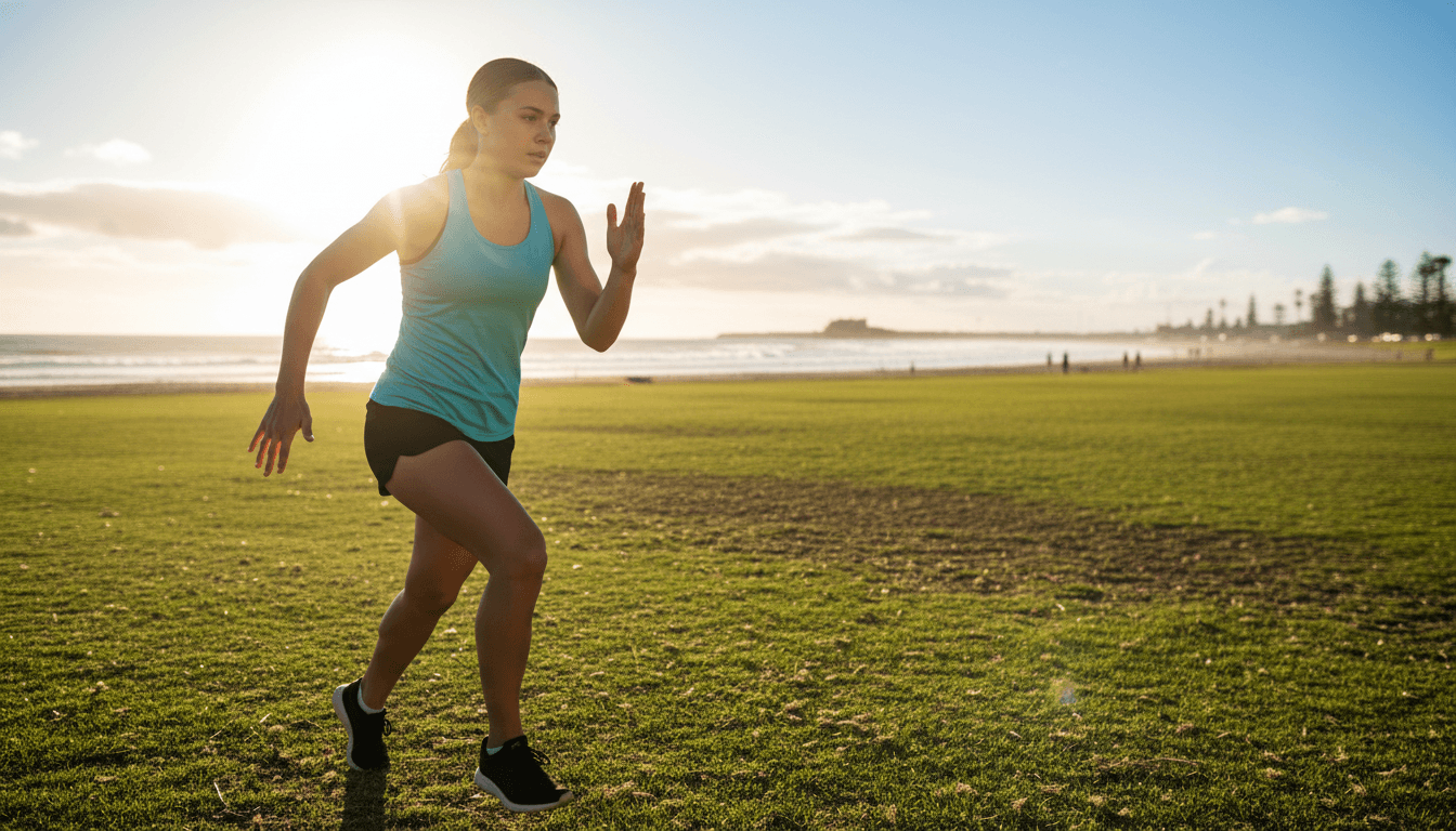 Junior athlete sprinting with powerful form during outdoor training